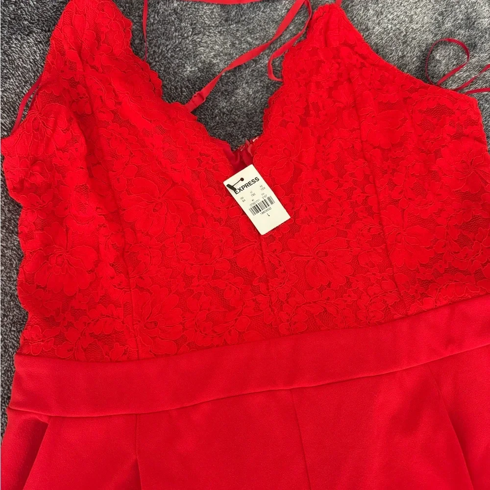 Express Red Lace Jumpsuit - Picture 2 of 4
